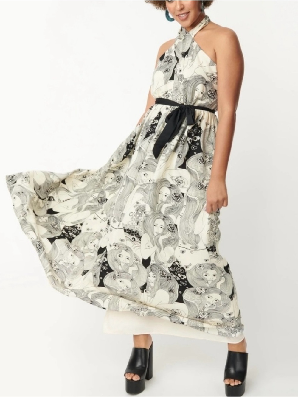 Smak Parlour UV The Goddess Maxi Print Halter Small/ Psychedelic Woman Dress